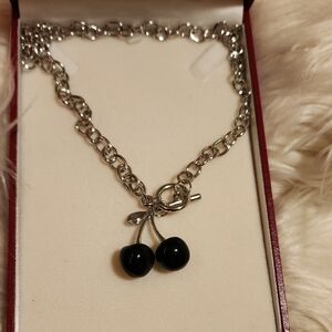 Black and Silver Cherry Charm Necklace